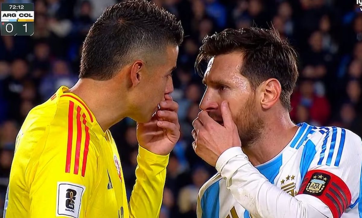 Tenso cruce entre Messi y James Rodríguez en el empate de Colombia frente a Argentina.