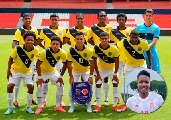 Jeremy Arevalo con la selección sub 20 de Ecuador y con la selección de España en el círculo