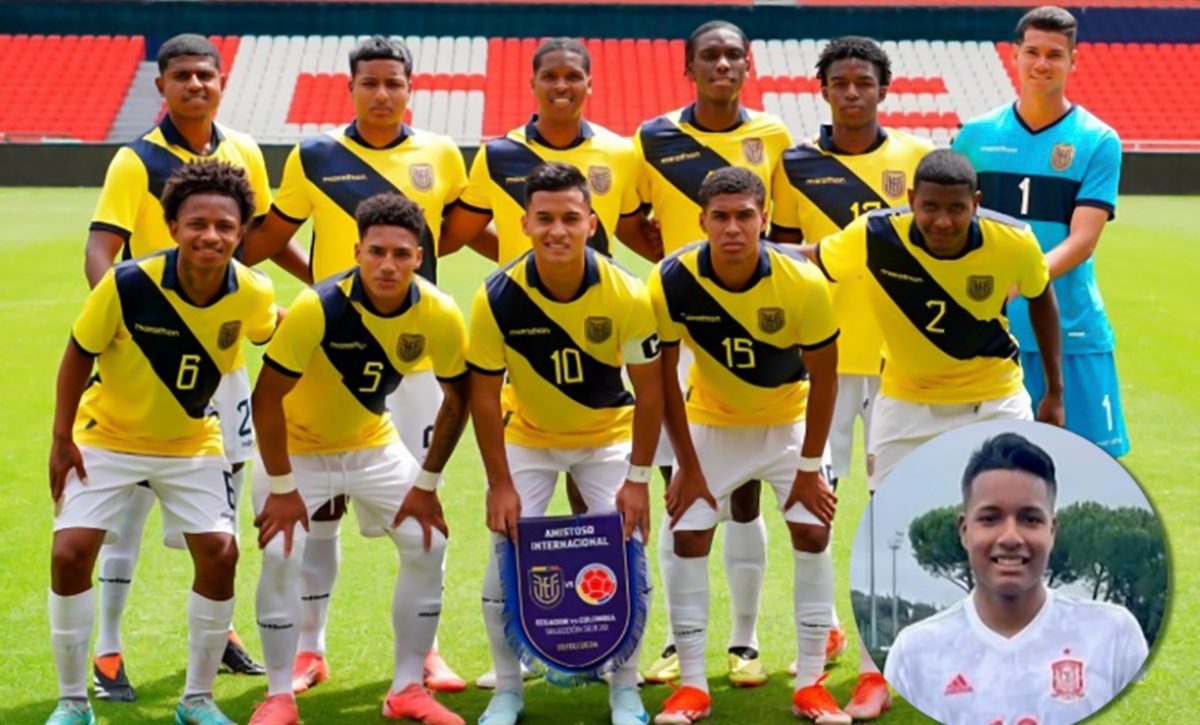 Jeremy Arevalo con la selección sub 20 de Ecuador y con la selección de España en el círculo