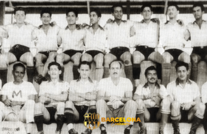 La plantilla de jugadores que actuaron en Barcelona en 1950.