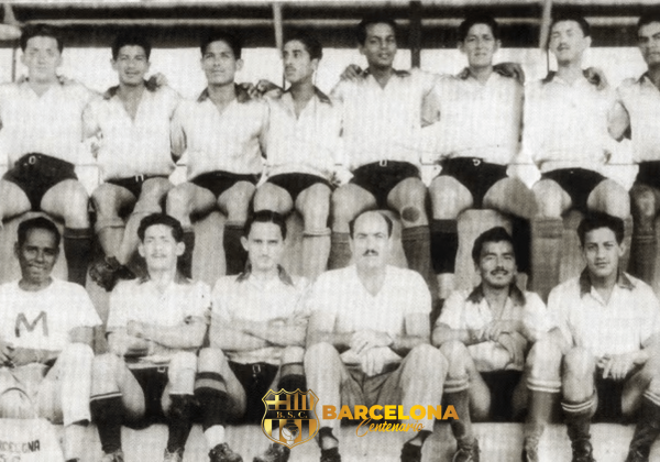 La plantilla de jugadores que actuaron en Barcelona en 1950.
