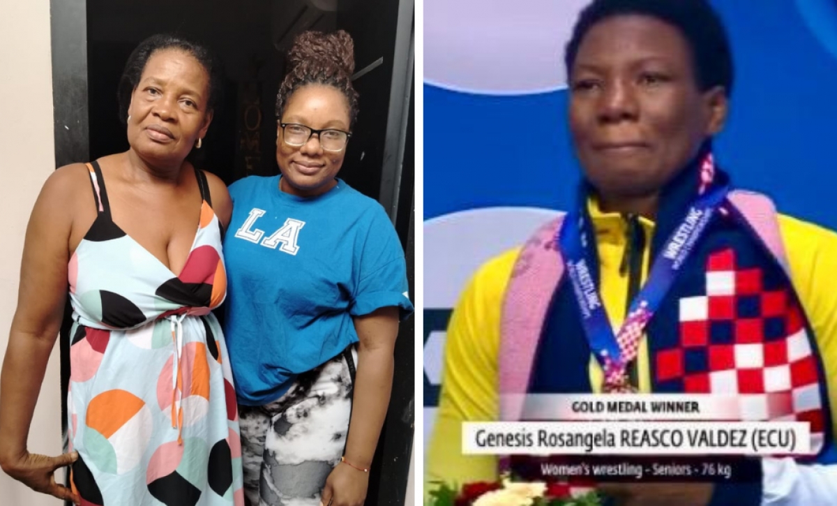 Jacqueline y Janela, madre y hermana de la deportista Génesis Reasco.