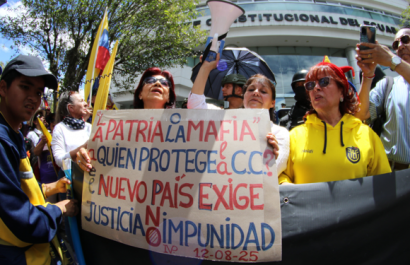 Este martes se desarrolló la protesta encabezada por Daniel Noboa contra la Corte Constitucional en Quito. FOTO: Api