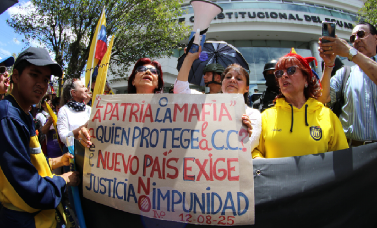 Este martes se desarrolló la protesta encabezada por Daniel Noboa contra la Corte Constitucional en Quito. FOTO: Api