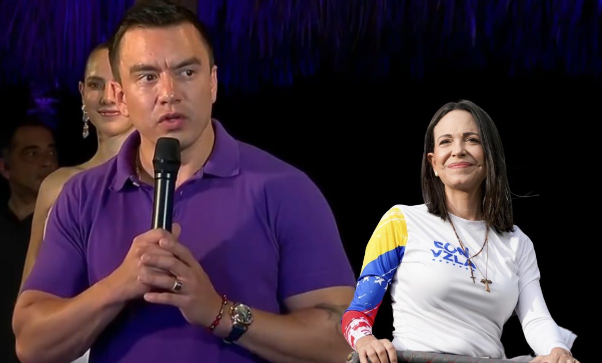 María Corina Machado, líder opositora al régimen de Nicolás Maduro en Venezuela, felicita a Daniel Noboa por su triunfo en la segunda vuelta electoral.