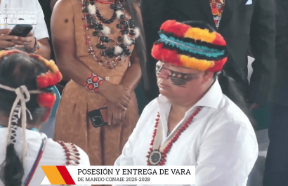 Marlon Vargas durante su posesión como Presidente de la Conaie