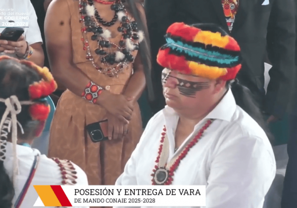 Marlon Vargas durante su posesión como Presidente de la Conaie
