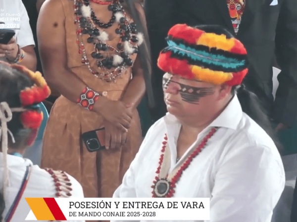 Marlon Vargas durante su posesión como Presidente de la Conaie
