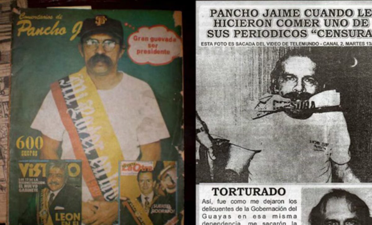 Pancho Jaime creaba caricaturas que incomodaban a los políticos de la época. Fue asesinado mientras tomaba una gaseosa.