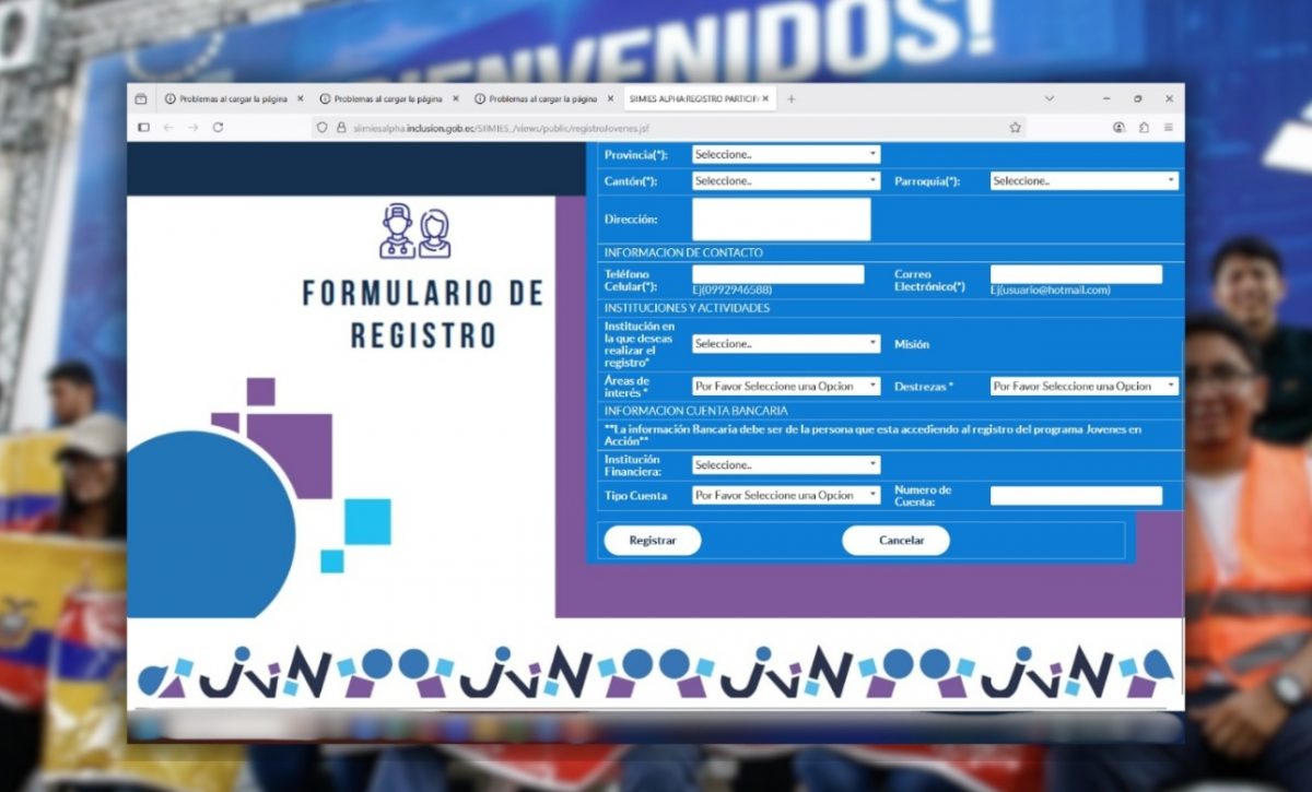 Postulantes para Jóvenes en Acción afirman que no pueden inscribirse porque la página no carga; esto dice el MIES
