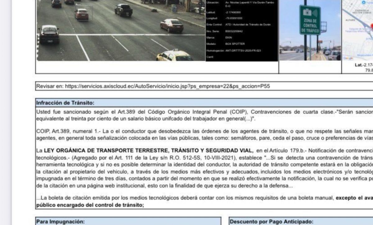 A través de su cuenta en la red social «X», el exlegislador Galo Lara compartió una multa que evidencia la reactivación de los radares un día antes de la fecha oficialmente anunciada.