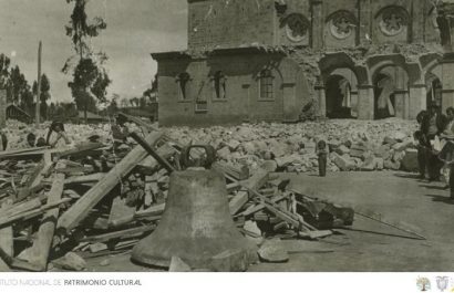 Escombros de la Iglesia de Santa Rosa, luego del terremoto de Ambato de 1949. Archivo Histórico del Guayas.