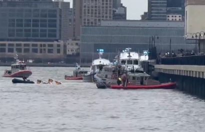 Un helicóptero cayo al rio Hudson