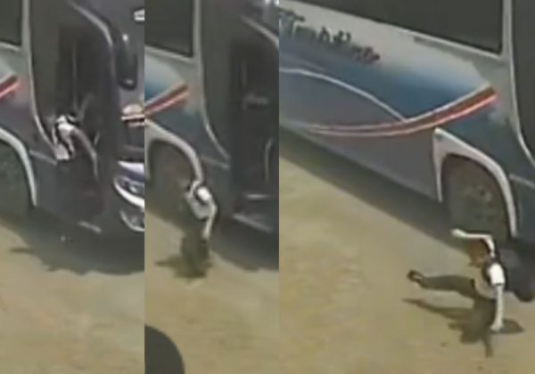 Video: Así fue la aparatosa caída de un estudiante menor de edad desde un bus de la cooperativa Turístico Manabí, en Sucre. (Redes sociales).