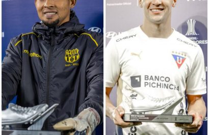 José Contreras y Alex Arce, jugadores de Barcelona y Liga de Quito.