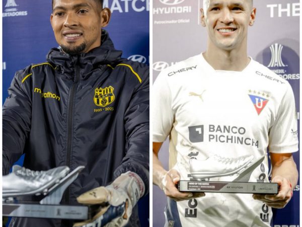 José Contreras y Alex Arce, jugadores de Barcelona y Liga de Quito.