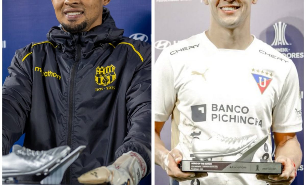 José Contreras y Alex Arce, jugadores de Barcelona y Liga de Quito.
