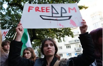 Manifestación por la liberación de los activistas de la Global Sumud Flotilla en Polonia. FOTO: Europa Press.