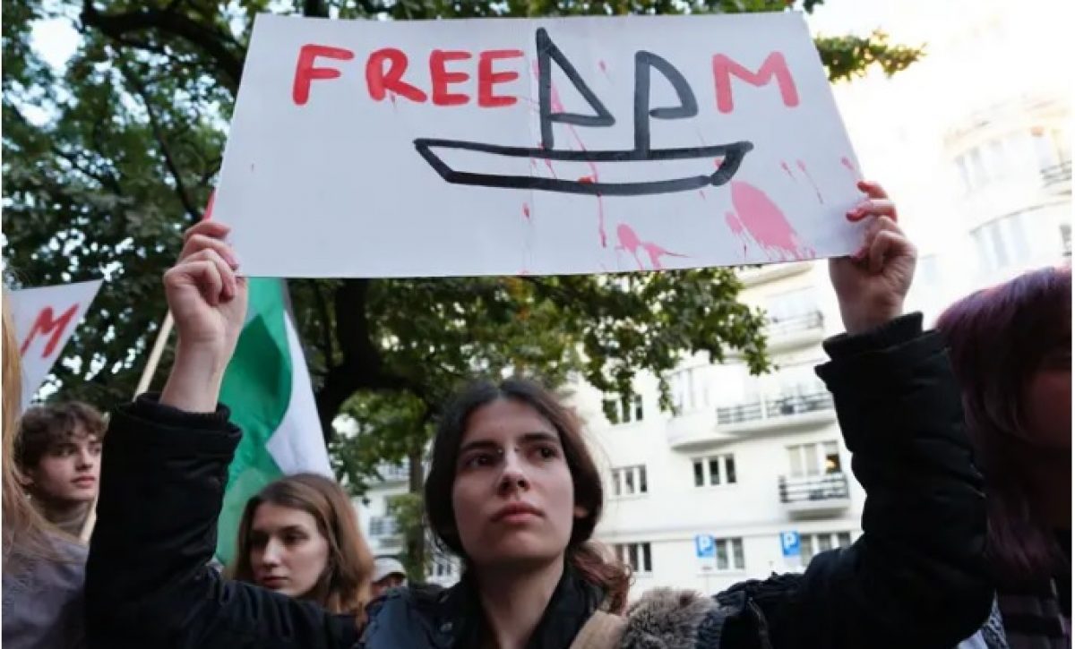 Manifestación por la liberación de los activistas de la Global Sumud Flotilla en Polonia. FOTO: Europa Press.