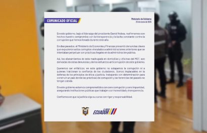 Gobierno de Ecuador ratifica compromiso contra la corrupcion tras allanamientos al ministerio de finanzas