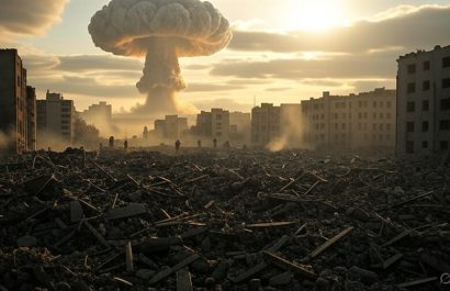 A nivel global, dos años después de la guerra, la producción de alimentos disminuiría en un 80%, señala estudio (imagen creada con inteligencia artificial).