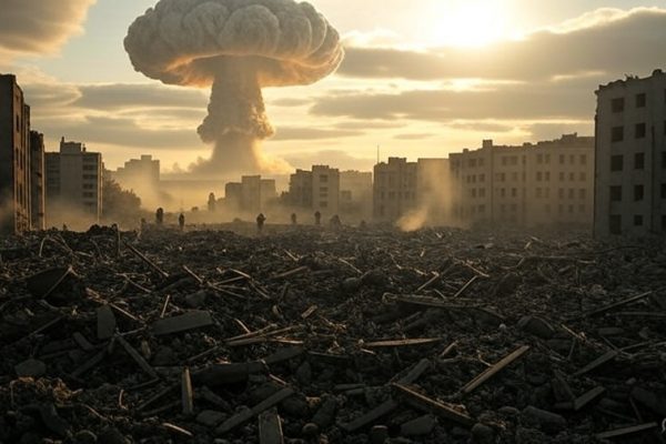 A nivel global, dos años después de la guerra, la producción de alimentos disminuiría en un 80%, señala estudio (imagen creada con inteligencia artificial).