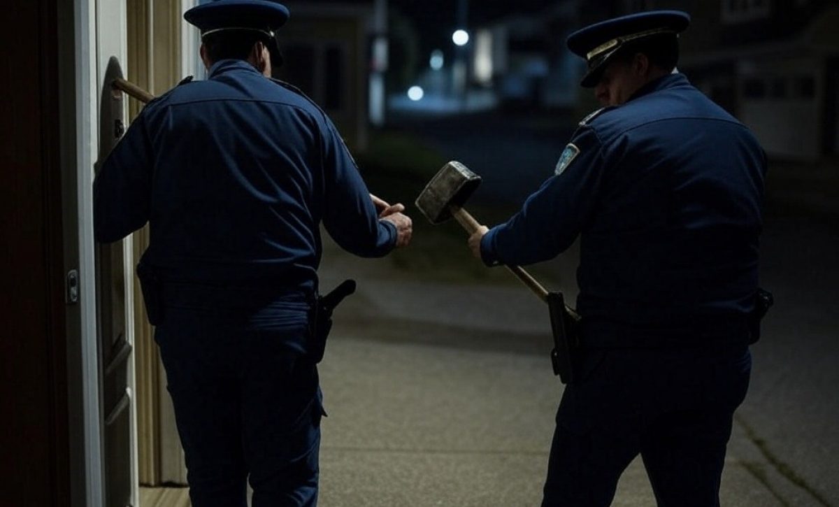 Individuos disfrazados de policías intentaron tumbar la puerta de una casa para secuestrar a un hombre.