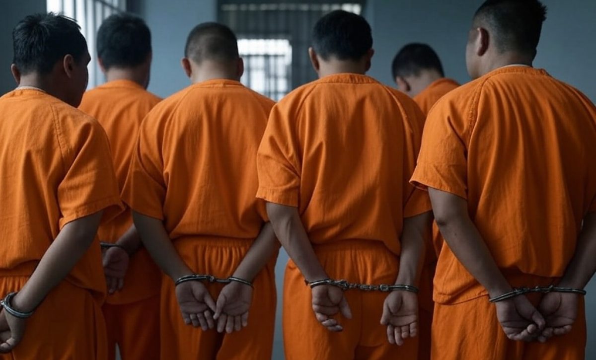 Los siete detenidos por el delito de tráfico de drogas.