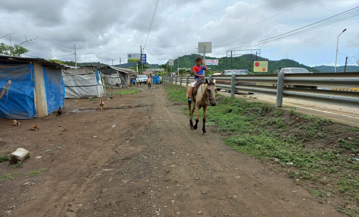 Casas de damnificados ubicadas a un costado del puente sobre el río Jama.