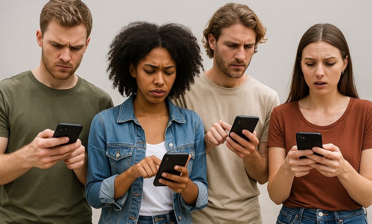 La sobrecarga de información en WhatsApp, una aplicación diseñada para mantener vínculos, a menudo produce el efecto contrario. FOTO: Inteligencia Artificial (IA).