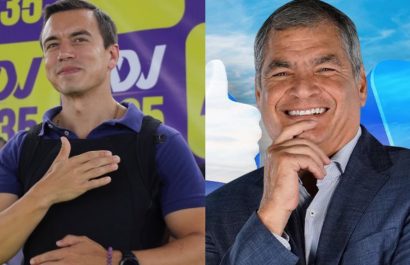 El presidente Daniel Noboa (izq.) junto al líder de la Revolución Ciudadana, Rafael Correa.