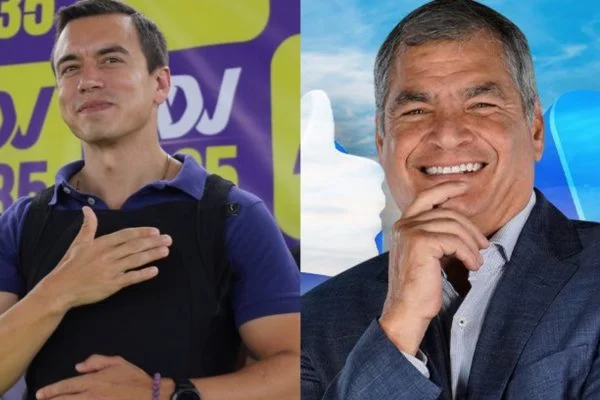 El presidente Daniel Noboa (izq.) junto al líder de la Revolución Ciudadana, Rafael Correa.