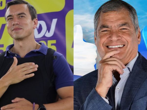 El presidente Daniel Noboa (izq.) junto al líder de la Revolución Ciudadana, Rafael Correa.