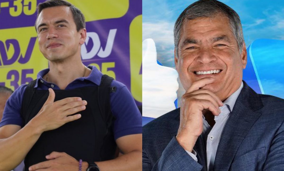 El presidente Daniel Noboa (izq.) junto al líder de la Revolución Ciudadana, Rafael Correa.