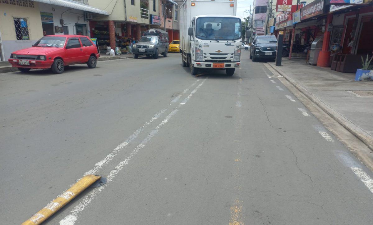 Los camiones que llegan a descargar a los locales se parquean en el espacio de la ciclovía y dañan los separadores de vía.