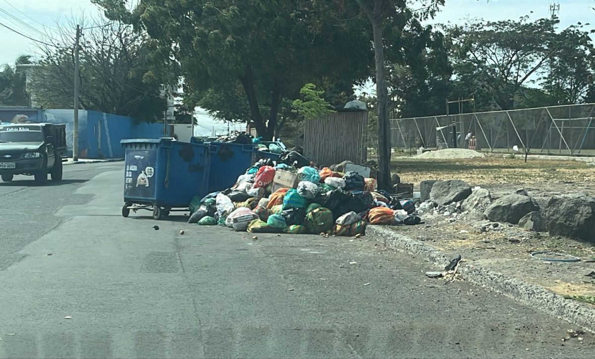 Basura acumulada frente a la Casa de la Mujer, espacio del Municipio de Manta, en la ciudadela La Pradera. (foto tomada la tarde del 1 de octubre del 2025)