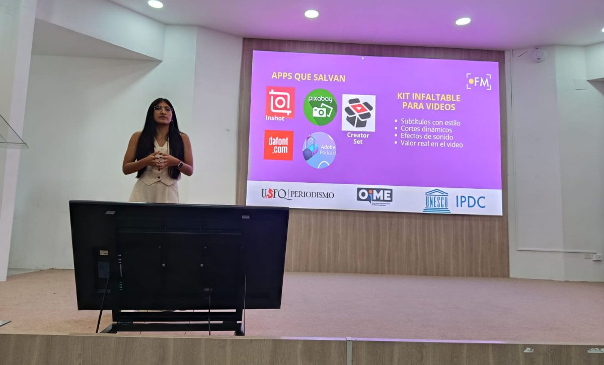 Una de las facilitadoras del taller que analizó las condiciones laborales de las mujeres periodistas en Ecuador.