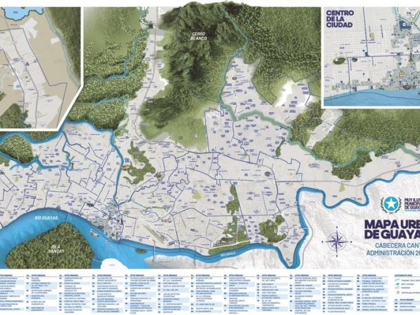 El mapa urbano, de 90 x 59 cm, identifica 113 hitos urbanos, incluyendo escuelas, parques, sitios turísticos y avenidas principales.