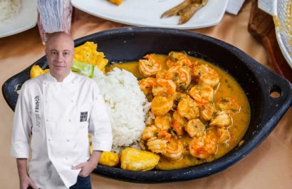 El encocado de langostinos del chef Jorge Rausch tiene una mezcla de sabores.
